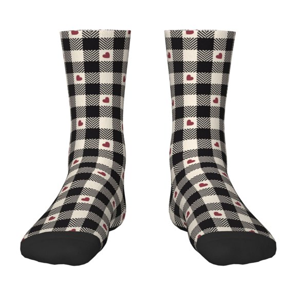 Uemuo Black Plaid Heart Printed Kids Boys Socks Seamless Crew Socks Crazy Funny Athletic Sport Socks for Children