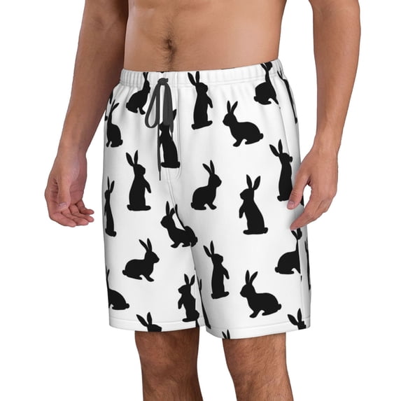 Uemuo Black Rabbit Pattern Men's Swim Trunks Hawaiian Beach Bathing Suit Swimsuits Beach Quick-Dry Shorts with Pockets-3X-Large