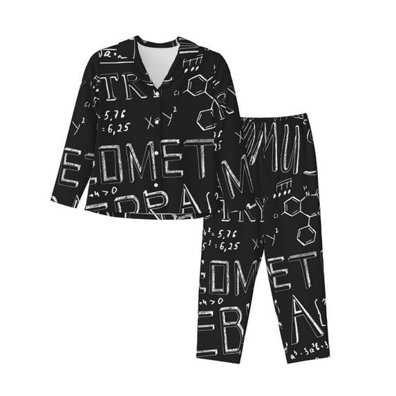 Uemuo Black Scientific Pattern Womens Pajama Sets,PJ Set for Women,Pajamas for Women Logo,Long Sleeve Pajama Set for Women,Soft Long Sleeve Top With Pants-XX-Large