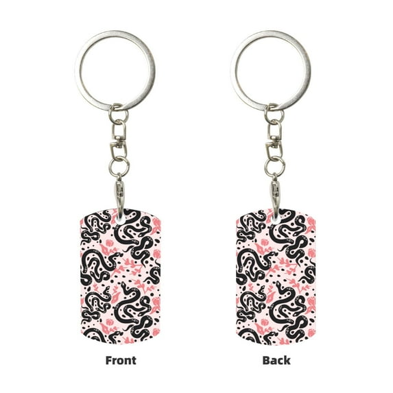 Uemuo Black Snake Pattern Rectangular Metal Keychain - Durable, Stylish, and Personalized Key Ring for Men and Women,Engraved Keychain,Gift Slim Sturdy Keychain