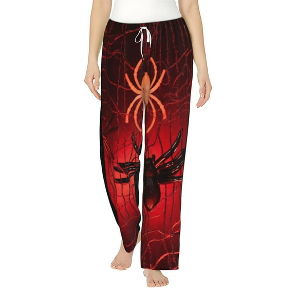 Uemuo Black Spider Web With Spiders Pattern Women's Wide Leg Palazzo Lounge Pants with Pockets Light Weight Loose Comfy Casual Pajama Pants-X-Large