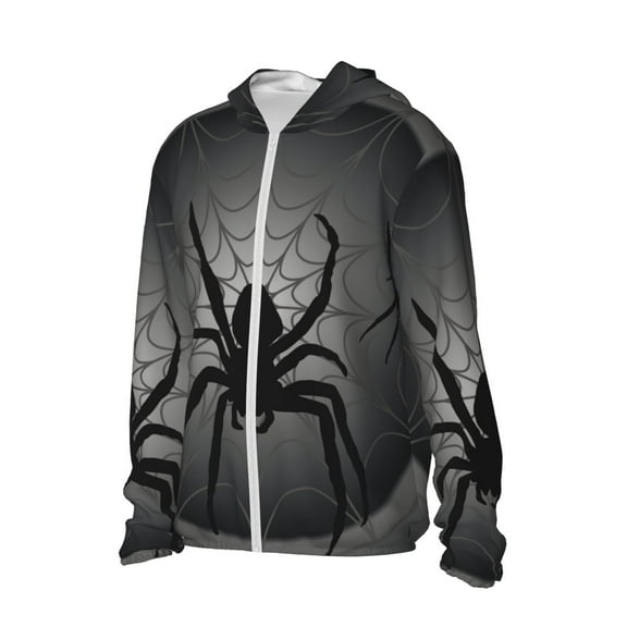 Uemuo Black Spiders Pattern Women's Full Zip UPF 50  Sun Protection Hoodie Jacket Long Sleeve Sun Shirt Hiking Outdoor Performance with Pockets-3X-Large