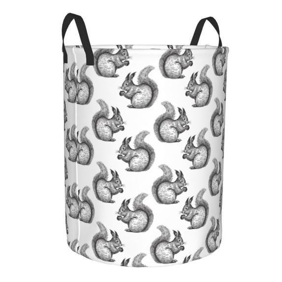 Uemuo Black Squirrel Pattern Circular Laundry Hamper Basket with handles,Collapsible laundry basket,Large capacity laundry hamper,Laundry Organizer-Small