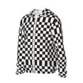 thumbnail image 1 of Uemuo Black and White Checkerboard Pattern Women's Full Zip UPF 50+ Sun Protection Hoodie Jacket Long Sleeve Sun Shirt Hiking Outdoor Performance with Pockets-Large, 1 of 9