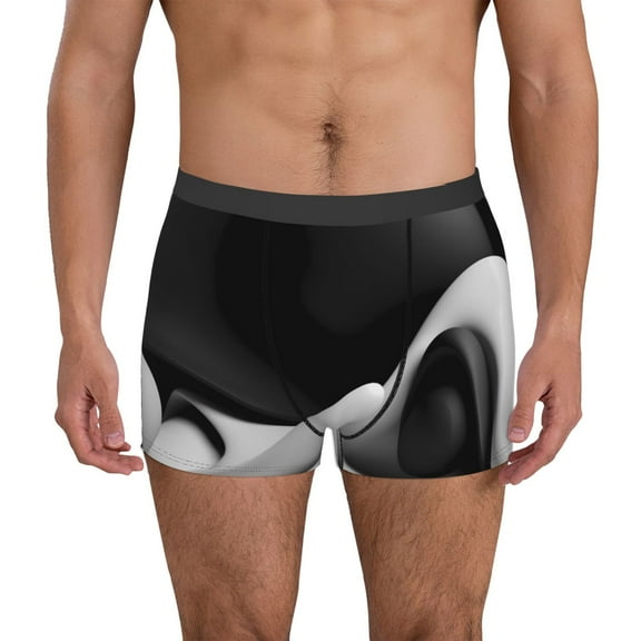 Uemuo Black White Fluid Sculpture Pattern Men's Boxer Briefs,Trunk Anti-Chafing,Comfortable, Durable, and Stylish Underwear-XX-Large