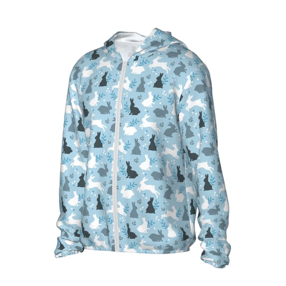 Uemuo Black White Gray Rabbit Pattern Women's Full Zip UPF 50+ Sun Protection Hoodie Jacket Long Sleeve Sun Shirt Hiking Outdoor Performance with Pockets-Small