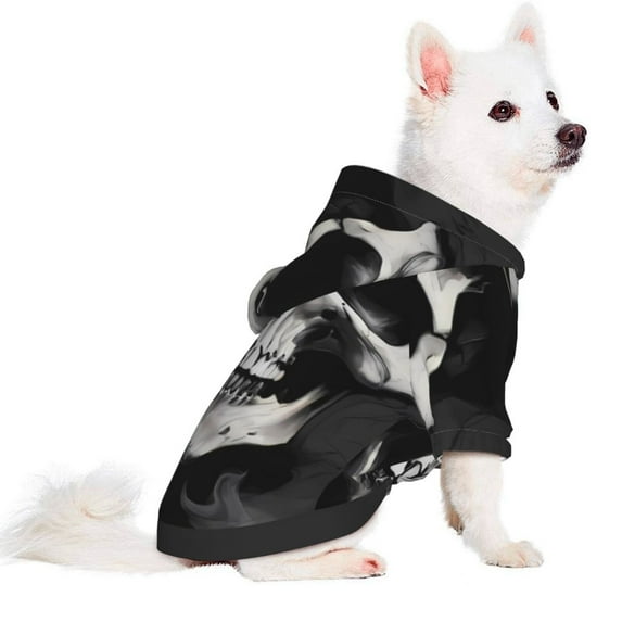 Uemuo Black White Hat Skull for Winter Dog Hoodie Sweatshirts with Pockets Warm Dog Clothes for Small Dogs Chihuahua-Large
