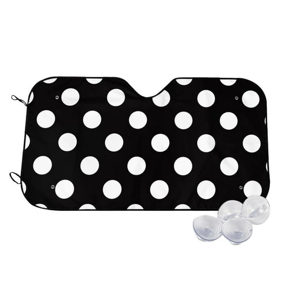 Uemuo Black and White Polka Dot Pattern Accordion Car Windshield Sun Shade, Foldable Reflective Sun Visor for Car, Reflector Windshield Sunshade-Medium