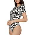 thumbnail image 1 of Uemuo Black White Stripes Pattern Women's One Piece Short Sleeve Swimsuit Rash Guard Surfing Modest Quick-drying Swimsuit Beach Essentials-Small, 1 of 9