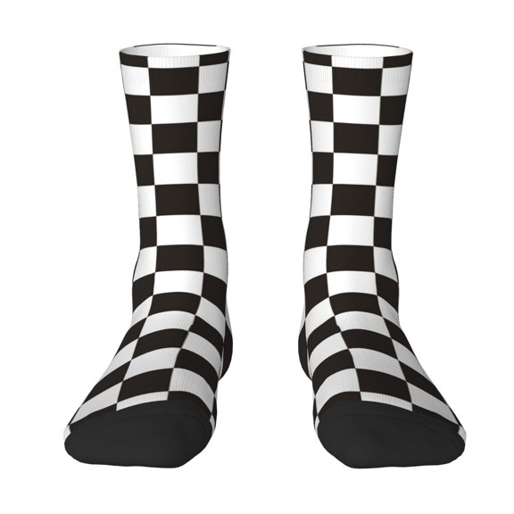 Uemuo Black and White Checkerboard Pattern Women's Crew Socks, Soft Durable Breathable Moisture-Wicking with Odor Control Cotton socks