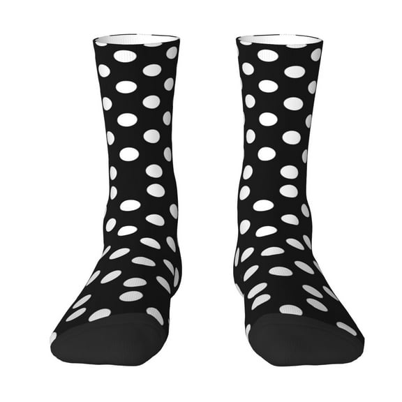 Uemuo Black and White Polka Dot Pattern Women's Crew Socks, Soft Durable Breathable Moisture-Wicking with Odor Control Cotton socks