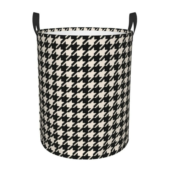 Uemuo Black and white houndstooth Pattern Circular Laundry Hamper Basket with handles,Collapsible laundry basket,Large capacity laundry hamper,Laundry Organizer-Medium