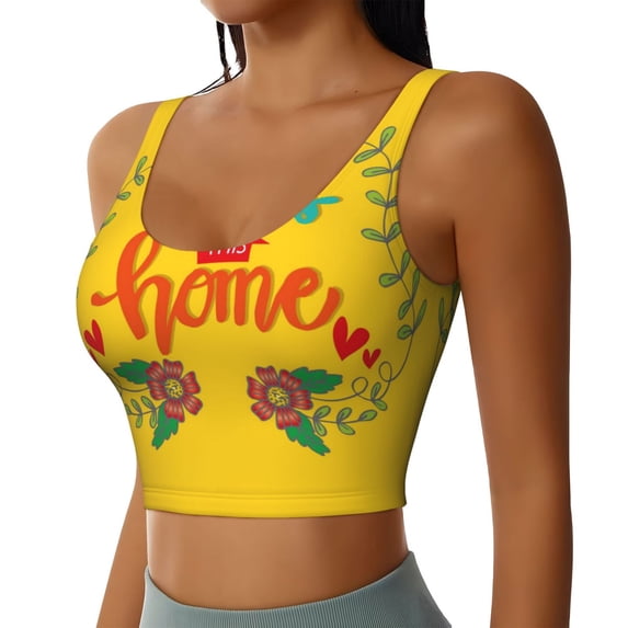 Uemuo Bless This Home Pattern Women's Sports Bra - High Impact Support, Breathable, and Comfortable Athletic Bra for Running, Yoga, and Workouts