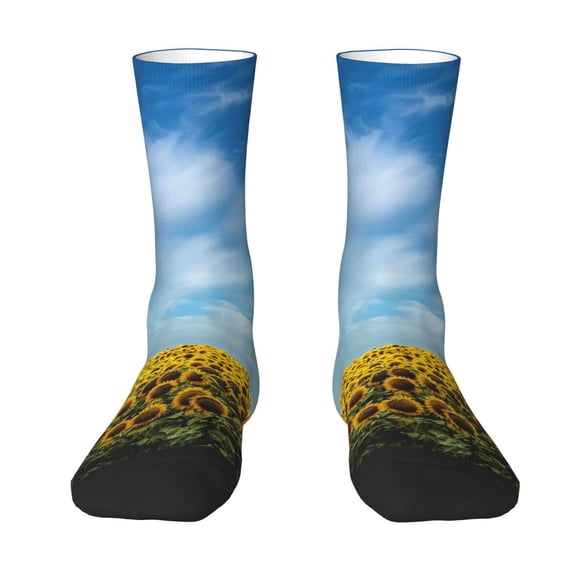 Uemuo Blooming Sunflower Field Pattern Women's Crew Socks, Soft Durable Breathable Moisture-Wicking with Odor Control Cotton socks