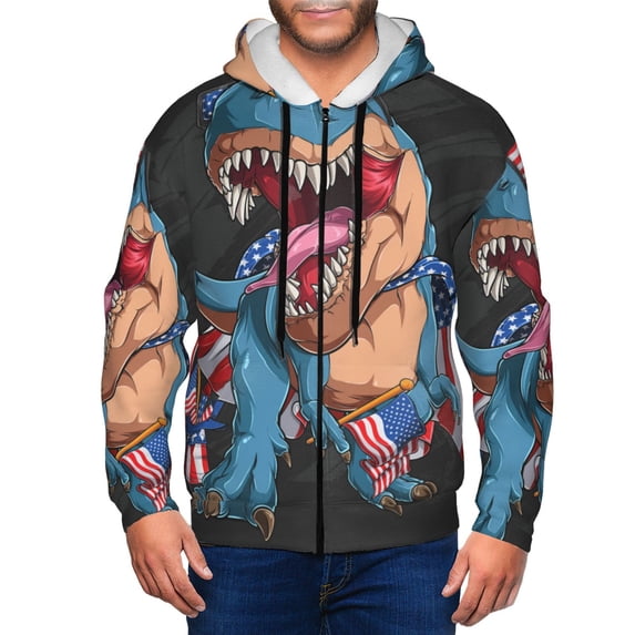 Uemuo Blue Dinosaur for Men's Fashion Full-zip Hoodies & Sweatshirts with Kangaroo Pocket, Zip-up Hooded Sweatshirt, Moisture Wicking & Breathable-3X-Large