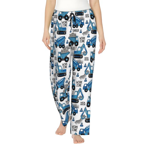 Uemuo Blue Excavator Pattern Women's Wide Leg Palazzo Lounge Pants with Pockets Light Weight Loose Comfy Casual Pajama Pants-Small
