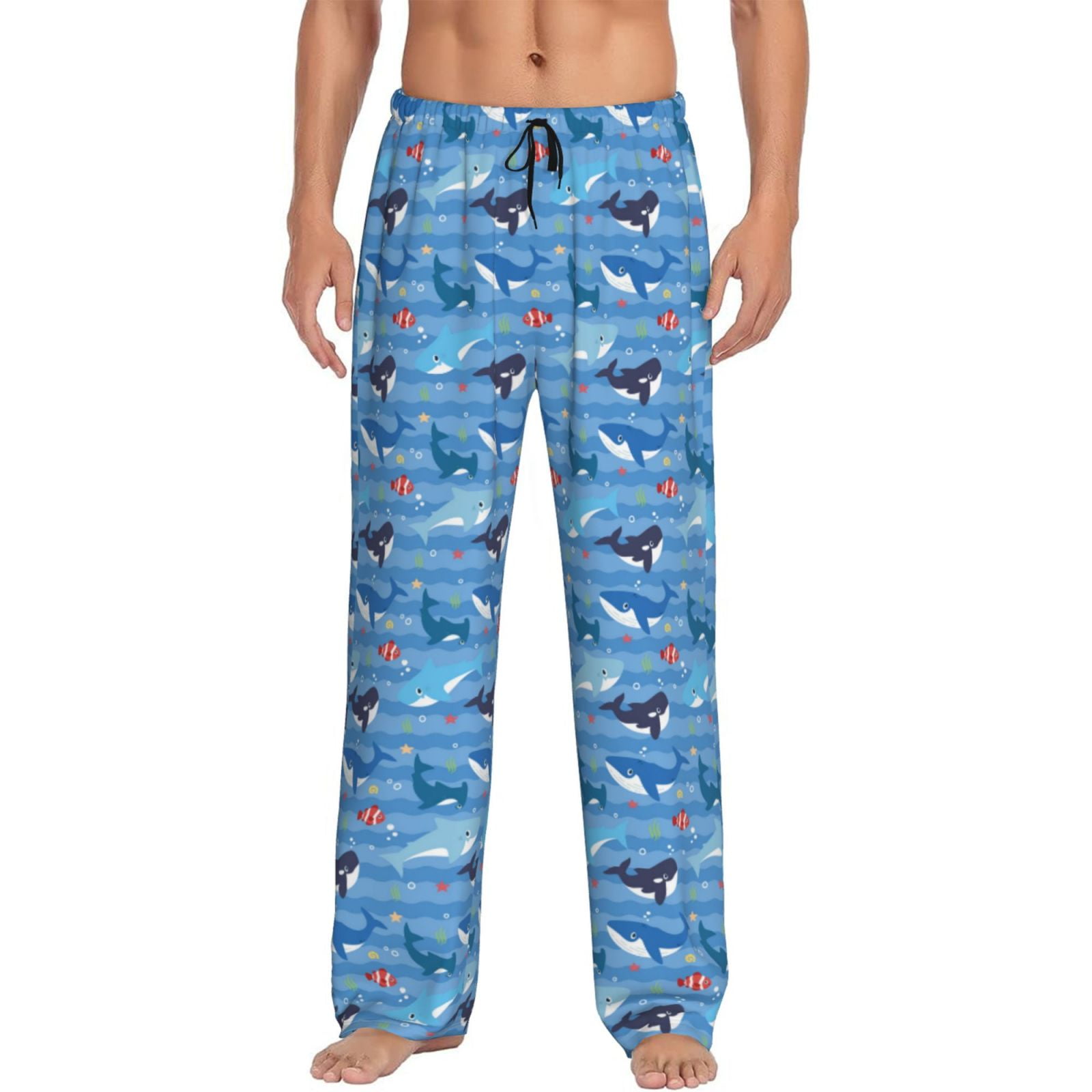 Uemuo Blue Fish Pattern Men's Wide Leg Palazzo Lounge Pants with ...