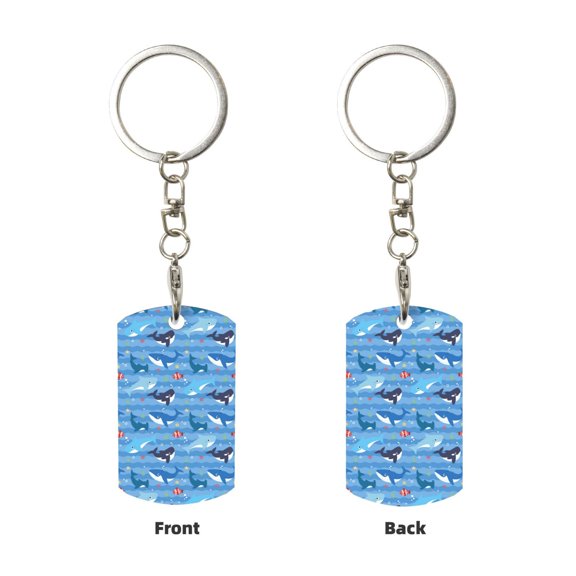 Uemuo Blue Fish Pattern Rectangular Metal Keychain - Durable, Stylish, and Personalized Key Ring for Men and Women,Engraved Keychain,Gift Slim Sturdy Keychain