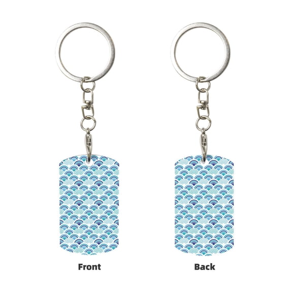 Uemuo Blue Fish Scale Texture Pattern Rectangular Metal Keychain - Durable, Stylish, and Personalized Key Ring for Men and Women,Engraved Keychain,Gift Slim Sturdy Keychain