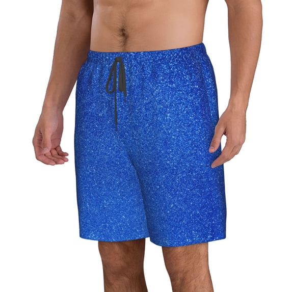 Uemuo Blue Glitter Pattern Men's Swim Trunks Hawaiian Beach Bathing Suit Swimsuits Beach Quick-Dry Shorts with Pockets-Small