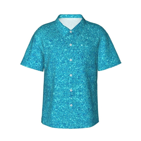 Uemuo Blue Glitter Printed Regular Fit Short Sleeve Casual Hawaiian Shirt for Men,Aloha shirt,Tropical shirt,Floral print shirt,Vacation Beach shirt-X-Large