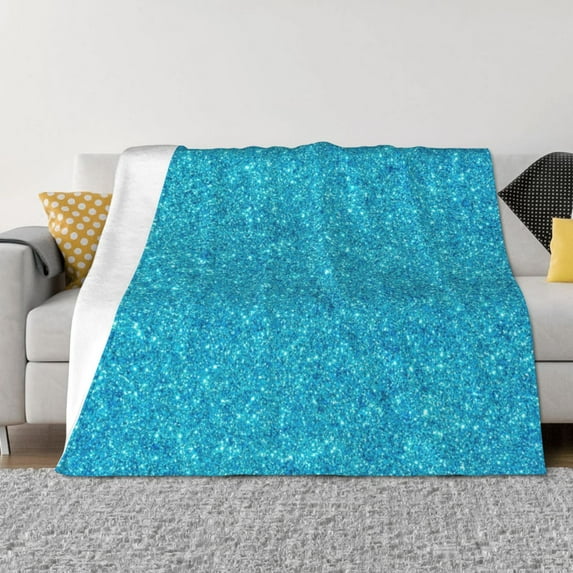 Uemuo Blue Glitter Printed Throw Blanket for Couch, Fluffy Fuzzy Blankets for Bed, Sofa, Cozy Flannel Faux Fur Blanket-60"x50"