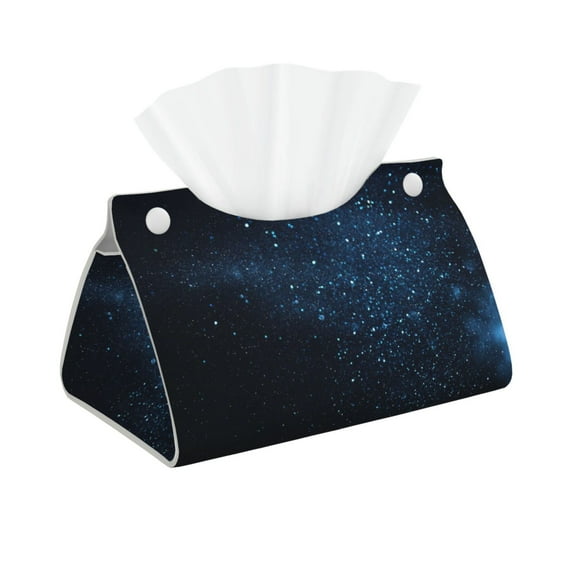 Uemuo Blue Glitter Retro Pattern Tissue Box Cover Holder, Triangle with Bottom Belt - PVC Leather Decorative Organizer for Tabletop, Bathroom, Car, Office