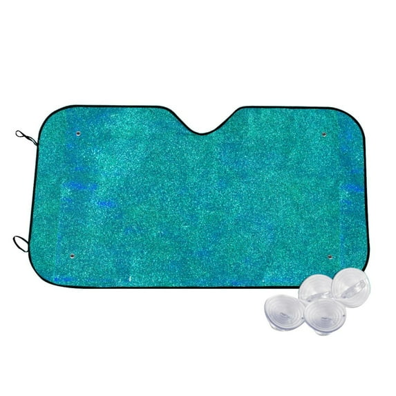 Uemuo Blue Green Glitter Pattern Accordion Car Windshield Sun Shade, Foldable Reflective Sun Visor for Car, Reflector Windshield Sunshade-Small