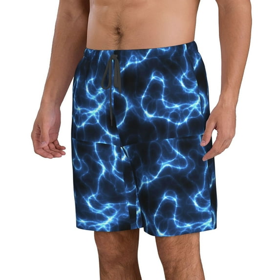 Uemuo Blue Lightning Pattern Men's Swim Trunks Hawaiian Beach Bathing Suit Swimsuits Beach Quick-Dry Shorts with Pockets-Medium