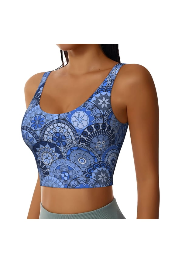 Blue Mandala Harmony Pattern Women's Sports Bra - High Impact Support, Breathable, and Comfortable Athletic Bra for Running, Yoga, and Workouts