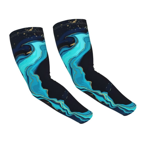 Uemuo Blue Marble And Gold Printed Arm Sleeves, Cooling UV Sun Protection Sports Compression for Men/Women