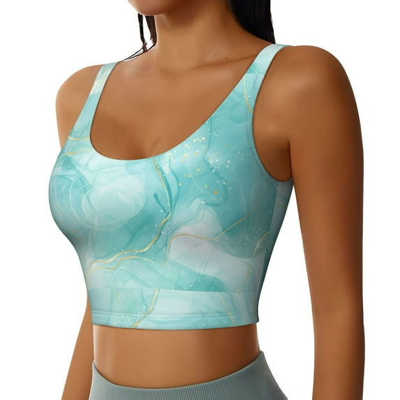 Uemuo Blue Marble Pattern Women's Sports Bra - High Impact Support, Breathable, and Comfortable Athletic Bra for Running, Yoga, and Workouts