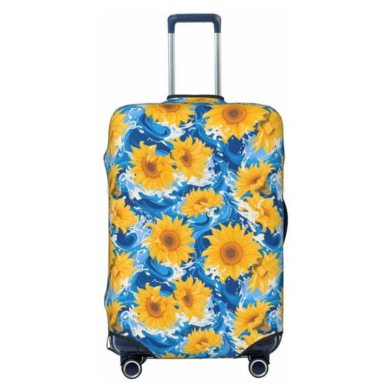 Uemuo Blue Ocean Wave Sunflower Printed Washable Luggage Cover - Fashion Suitcase Protector Fits 18-32 Inch Luggage -Large