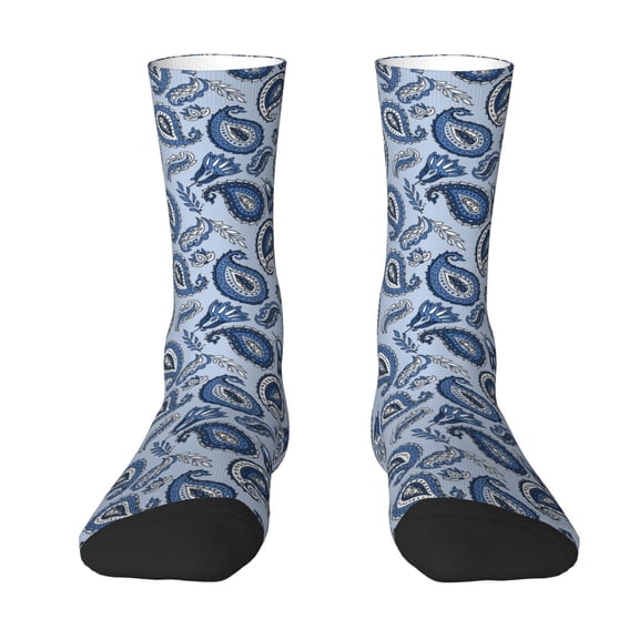 Uemuo Blue Paisley Pattern Vintage Pattern Women's Crew Socks, Soft Durable Breathable Moisture-Wicking with Odor Control Cotton socks