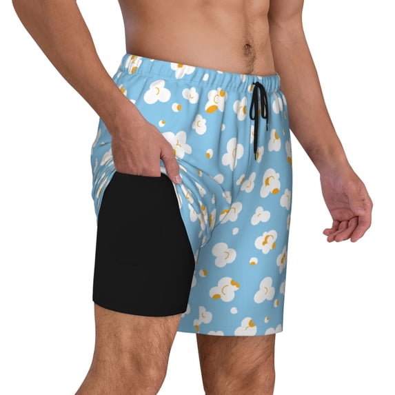 Uemuo Blue Popcorn Pattern Mens Swim Trunks Quick Dry Board Shorts with Mesh Lining, Stretch Beach Shorts Quick Dry No-Chafing Board Shorts-Small