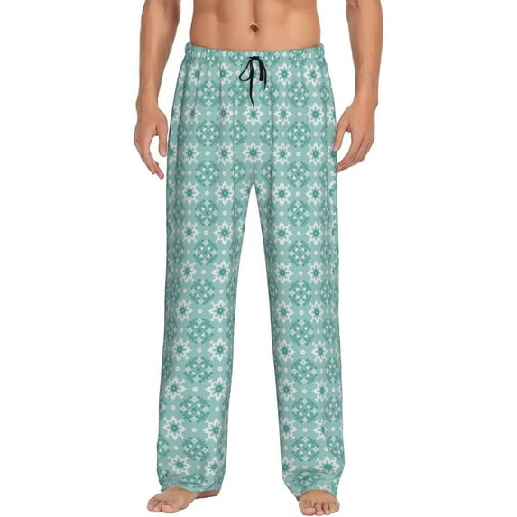 Uemuo Blue Print Pattern Men's Wide Leg Palazzo Lounge Pants with Pockets Light Weight Loose Comfy Casual Pajama Pants-
