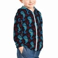 thumbnail image 1 of Uemuo Blue Seahorse Pattern Rash Guard for Boys Girls Long Sleeve Swim Shirts UPF 50+ UV Sun Protection Hooded Fishing Shirt with Pocket for Kid-18 Months, 1 of 8