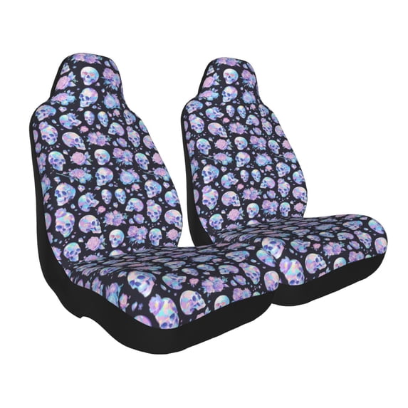 Uemuo Blue Skull Flower Pattern Car Seat Covers for Front Seats Waterproof Seat Covers for Cars, Universal Auto Front Seats Protector Fits for Car-2 PCS