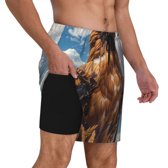 Uemuo Blue Sky White Cloud Eagle Pattern Mens Swim Trunks Quick Dry Board Shorts with Mesh Lining, Stretch Beach Shorts Quick Dry No-Chafing Board Shorts-Large