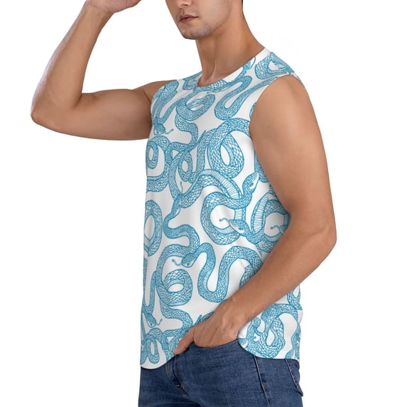 Uemuo Blue Snake Pattern Men's Sleeveless T-Shirt,Muscle Athletic Tank Top, Moisture-wicking Quick-dry Breathable Classic Tee Top for Gym Run Outdoor Sports-