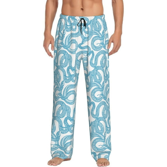 Uemuo Blue Snake Pattern Men's Wide Leg Palazzo Lounge Pants with Pockets Light Weight Loose Comfy Casual Pajama Pants-