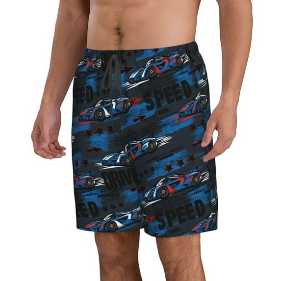Uemuo Blue Sports Car Pattern Men's Swim Trunks Hawaiian Beach Bathing Suit Swimsuits Beach Quick-Dry Shorts with Pockets-XX-Large