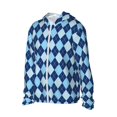 thumbnail image 1 of Uemuo Blue Squares Pattern Women's Full Zip UPF 50+ Sun Protection Hoodie Jacket Long Sleeve Sun Shirt Hiking Outdoor Performance with Pockets-Small, 1 of 9