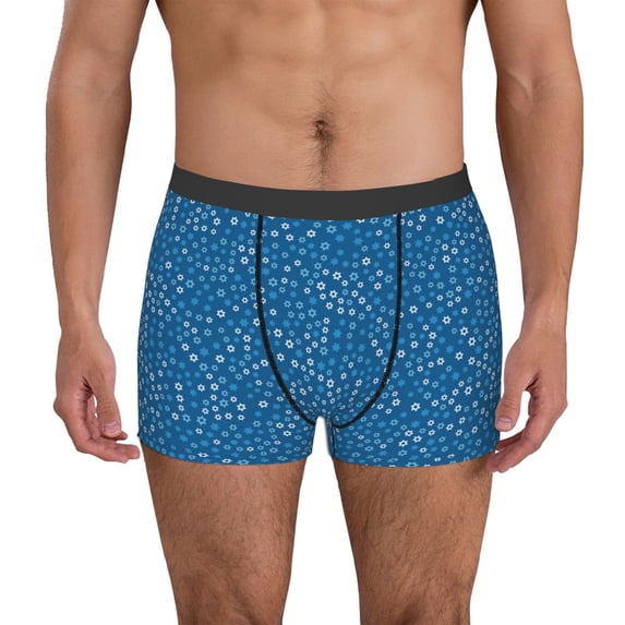 Uemuo Blue Star Print Pattern Men's Boxer Briefs,Trunk Anti-Chafing,Comfortable, Durable, and Stylish Underwear-Large