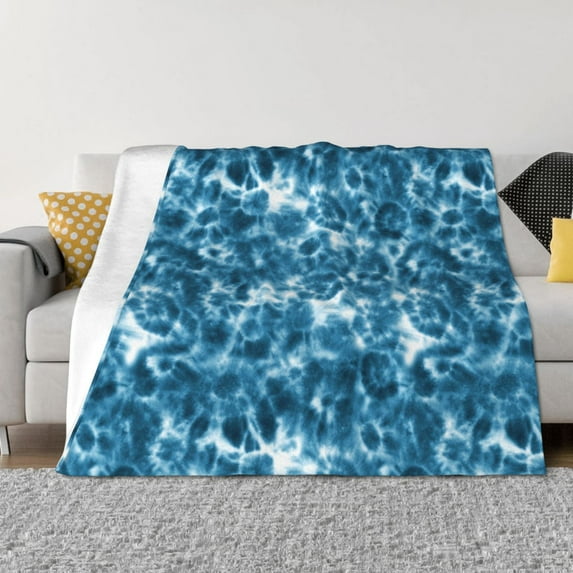 Uemuo Blue Tie Dye Printed Throw Blanket for Couch, Fluffy Fuzzy Blankets for Bed, Sofa, Cozy Flannel Faux Fur Blanket-40"x30"
