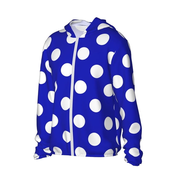 Uemuo Blue And White Polka Dot Pattern Women's Full Zip UPF 50+ Sun Protection Hoodie Jacket Long Sleeve Sun Shirt Hiking Outdoor Performance with Pockets-Small