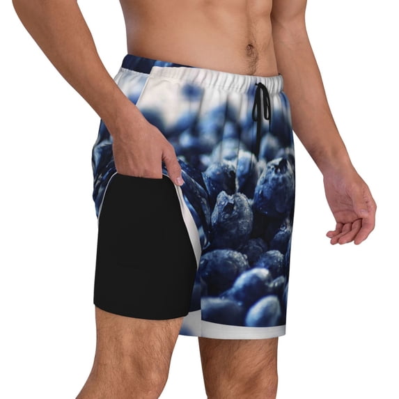 Uemuo Blueberry Pattern Mens Swim Trunks Quick Dry Board Shorts with Mesh Lining, Stretch Beach Shorts Quick Dry No-Chafing Board Shorts-