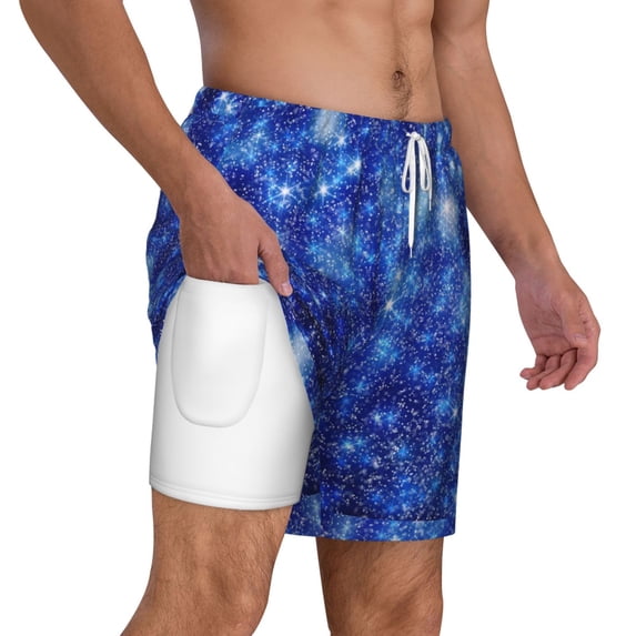 Uemuo Blurred Star Snow Christmas Pattern Mens Swim Trunks Quick Dry Board Shorts with Mesh Lining, Stretch Beach Shorts Quick Dry No-Chafing Board Shorts-Small