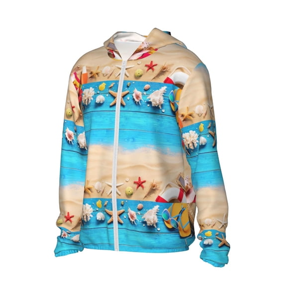 Uemuo Boards and Beach Pattern Women's Full Zip UPF 50+ Sun Protection Hoodie Jacket Long Sleeve Sun Shirt Hiking Outdoor Performance with Pockets-Small