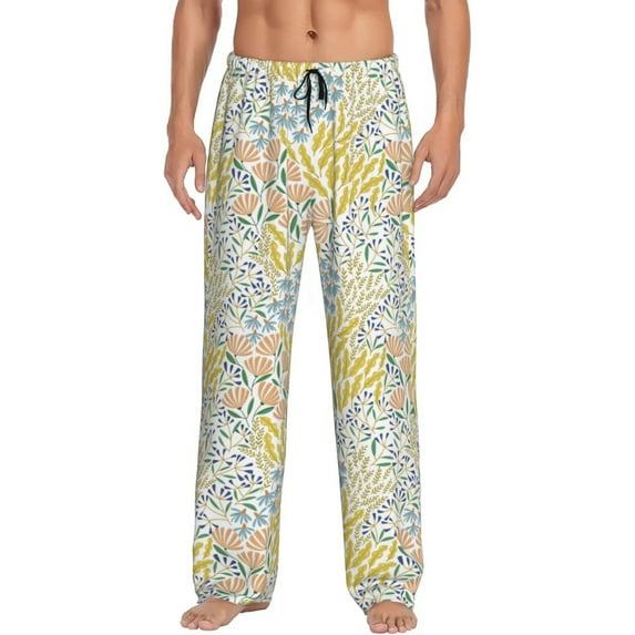 Uemuo Boho Pattern Men's Wide Leg Palazzo Lounge Pants with Pockets Light Weight Loose Comfy Casual Pajama Pants-Medium